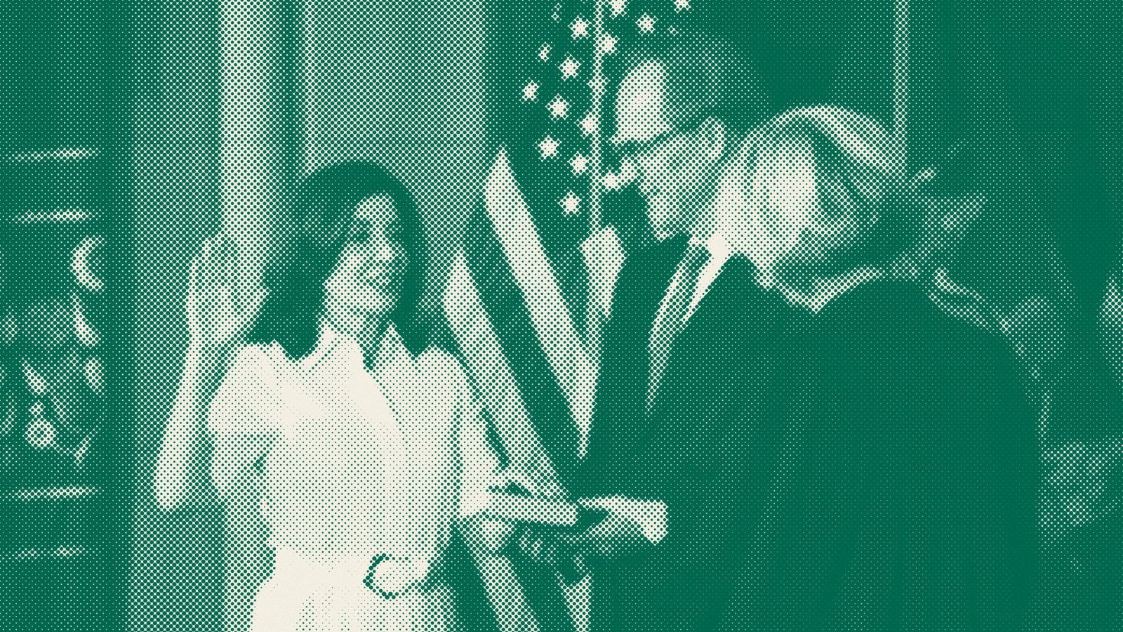 Halftone photo of Kathy Hochul raising her right hand as she is sworn in as Governor of New York
