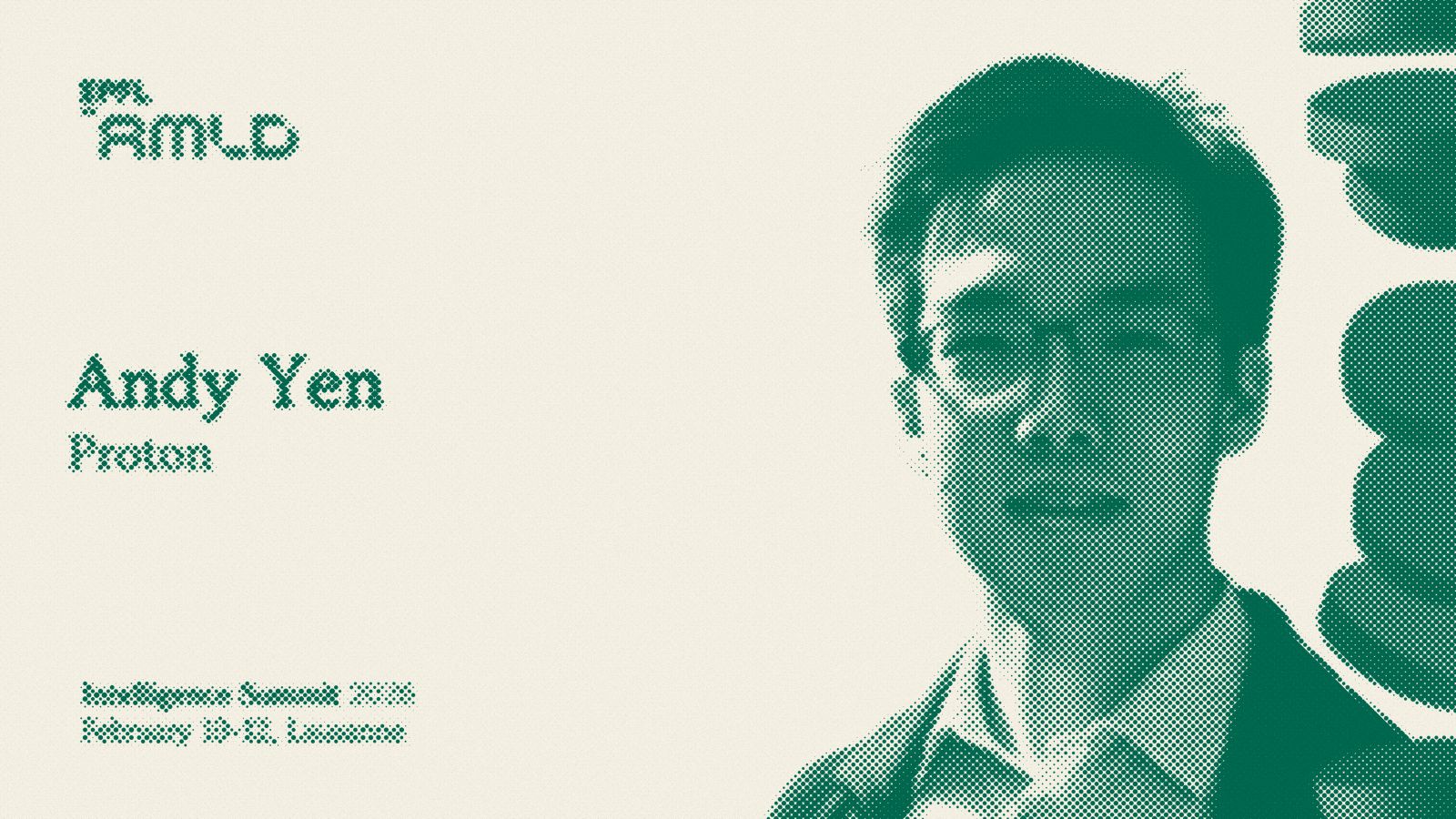 Halftone frame of Proton founder Andy Yen speaking at the AMLD Intelligence Summit 2026